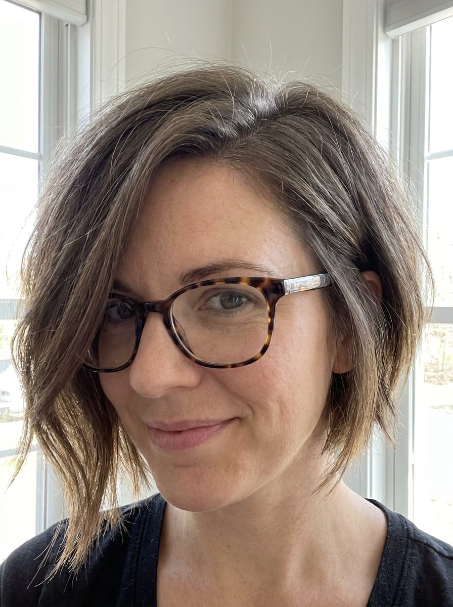 Kurze Frisur mit Brille und Seitenscheitel - Kurzhaarfrisur mit Brille